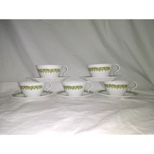 Corelle by corning hook handled spring blossom teacup and saucers (set of 5)
